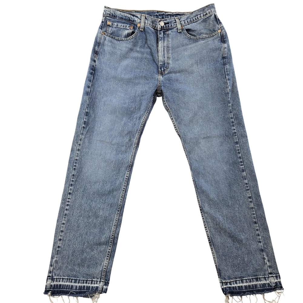 Levis 505‎ Jeans Mens 36x30 Blue Straight Regular Light Wash Denim Distressed